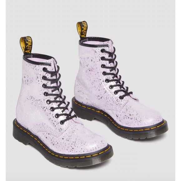 Dr. Martens 1460 Metallic Splatter Suede Lace Up Boots Lilac 6 - Picture 1 of 5